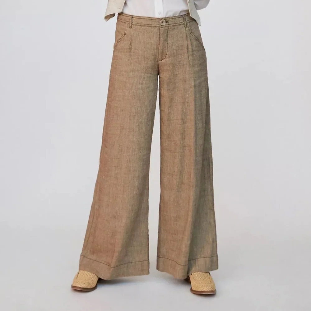 Anthropologie Linen Low-Rise Wide Leg Pants - Picture 1 of 4